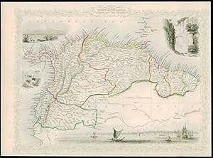 1850 Antique Map "NEW GRENADA VENEZUELA ECUADOR EQUADOR" by Tallis (222d)
