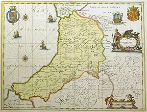 c1648 - WALES Antique large Decorative Map of CARDIGANSHIRE by BLAEU (LM5)