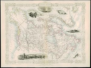 1850 "BRITISH AMERICA" CANADA GREENLAND Antique Map Tallis with Vignettes (11d)