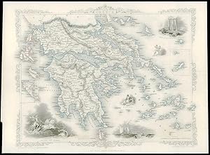 1850 - Original Illustrated Antique Map "GREECE" Ionian Islands by Tallis (107d)
