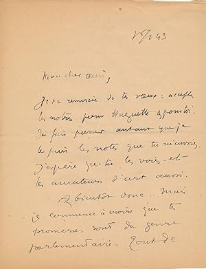 Correspondance autographe Elie Richard à Germain Delatousche