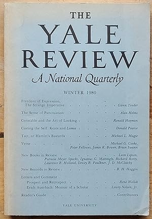 Imagen del vendedor de The Yale Review a National Quarterly Winter 1980 Volume LXIX No.2 / Glenn Tinder "Freedom of Expression, The Strange Imperative" / Alan Helms "The Sense of Punctuation" / Ronald Hayman "Constable and the Art of Looking" / Donald Pearce "Casting the Self: Keats and Lamia" / Michael L Magie "Tact, or Hamlet's Bastards". a la venta por Shore Books