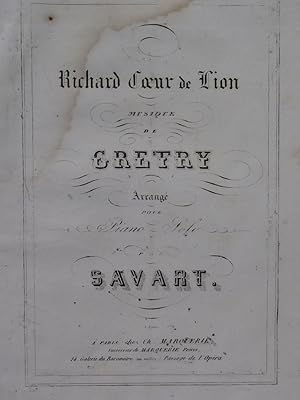 Image du vendeur pour GRETRY Andr Richard Coeur de Lion Opra Piano solo ca1850 mis en vente par partitions-anciennes
