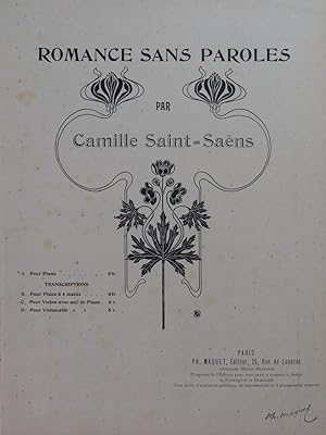Bild des Verkufers fr SAINT-SANS Camille Romance sans Paroles Piano 4 mains zum Verkauf von partitions-anciennes
