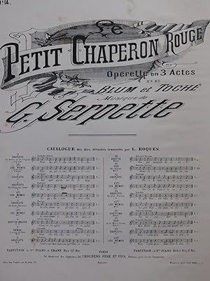 Seller image for SERPETTE Gaston Le Petit Chaperon Rouge No 14 Chant Piano 1886 for sale by partitions-anciennes