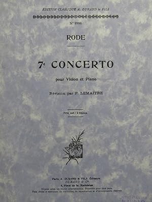 Imagen del vendedor de RODE Pierre Concerto No 7 Violon Piano 1921 a la venta por partitions-anciennes