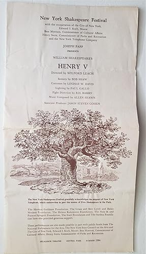 Imagen del vendedor de Henry V (playbill) a la venta por DR Fine Arts