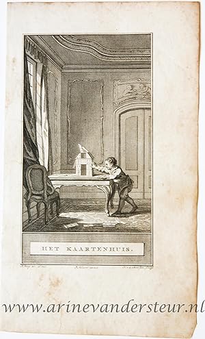 [Bookillustration etching/ets] Het Kaartenhuis, from C.F. Gellerts Fabelen en Vertelsels, in Nede...