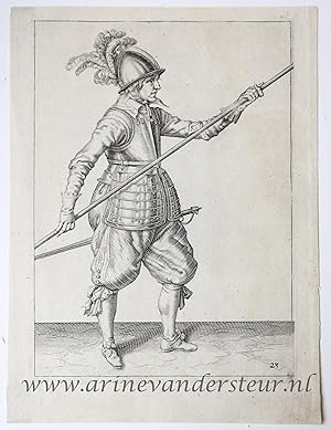 [Original engraving/gravure by Jacques de Gheyn II] The soldier advancing the pike by transferrin...