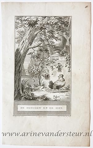 [Bookillustration etching/ets] De Honingby (honingbij) en de Hen, from C.F. Gellerts Fabelen en V...