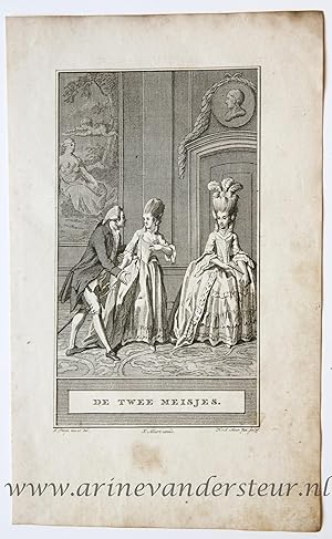 [Bookillustration etching/ets] De Twee meisjes, from C.F. Gellerts Fabelen en Vertelsels, in Nede...