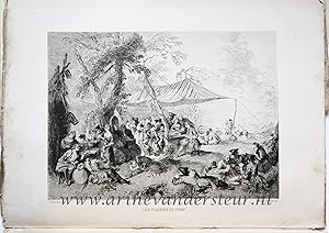 [Engraving/gravure by Adolphe Lalauze after Jean Baptiste Pater] Les plaisirs du camp, from the C...