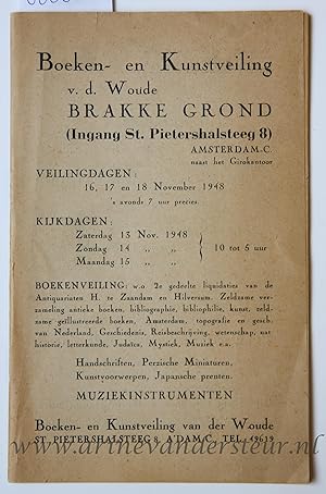 Catalogus Boeken- en kunstveiling v.d. Woude Brakke Grond (ingang St. Pietershalsteeg 8) Amsterda...