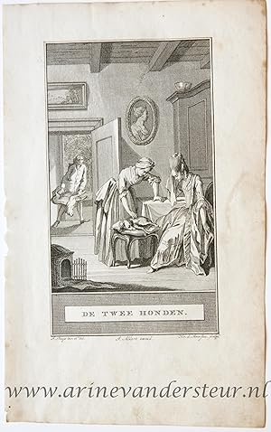 [Bookillustration etching/ets] De twee honden, from C.F. Gellerts Fabelen en Vertelsels, in Neder...