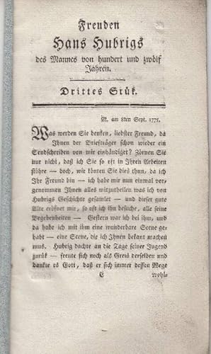 Seller image for Freuden Hans Hubrigs, des Mannes von hundert und zwlf Jahren. Drittes Stck. for sale by Fachbuchhandlung H. Sauermann