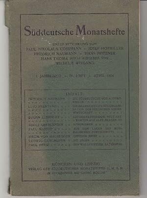 Bild des Verkufers fr Sddeutsche Monatshefte. I Jahrgang. IV Heft. April 1904. zum Verkauf von Fachbuchhandlung H. Sauermann