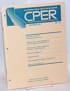 Seller image for CPER: California Public Employee Relations; A Periodical of Employee Relations in the Public Sector [cover text; alternately,] a news periodical published by the Institute of Industrial Relations at Berkeley [titlepage]. No. 114, December 1995 for sale by Bolerium Books Inc.