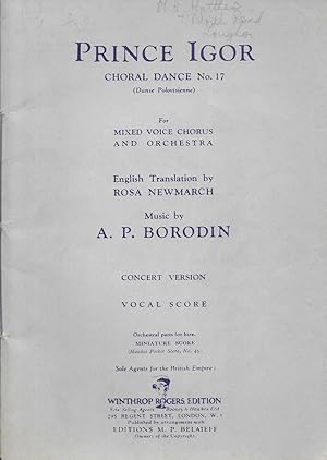 Seller image for Prince Igor. Choral Dance No. 17. For Mixed Voice Chorus And Orchestra for sale by Books and Bobs