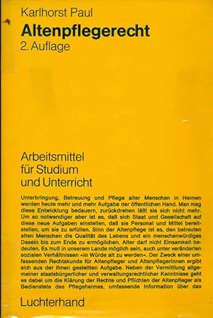 Bild des Verkufers fr Altenpflegerecht. Eine Rechtskunde fr Ausbildung und Praxis des Altenpflegers. zum Verkauf von Online-Buchversand  Die Eule