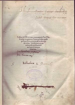 Bild des Verkufers fr Tullius de Officiis cum commentariis Petri Marsi eiusq recognitione. Cuius epistolas quso perlegas: & in principio: & in calce operis editas. Insunt prtera paradoxa: de amicita: de senectute: cu interpretibus suis. zum Verkauf von Aegis Buch- und Kunstantiquariat