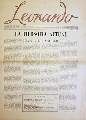 Bild des Verkufers fr LEONARDO. Publicacin del Centro de Estudiantes de la Facultad de Filosofa y Letras de la Universidad de Buenos Aires zum Verkauf von Chaco 4ever Books