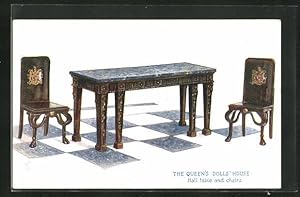 Bild des Verkufers fr Ansichtskarte The Queen`s Dolls` House, Hall table and chairs, Puppenhaus, Mbel zum Verkauf von Bartko-Reher