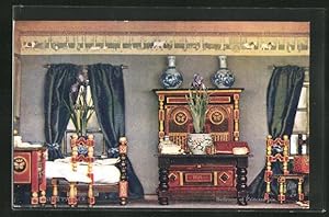 Bild des Verkufers fr Ansichtskarte Titania`s Palace, Bedroom of Princess Iris, Puppenhaus, Mbel zum Verkauf von Bartko-Reher