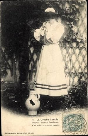 Bild des Verkäufers für Ansichtskarte / Postkarte La Cruche Cassée, junge Frau in Tracht, zerbrochener Wasserkrug zum Verkauf von akpool GmbH