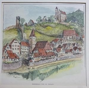 Orig. kolorierter Holzstich Hirschhorn Hirshhorn sur le Neckar.