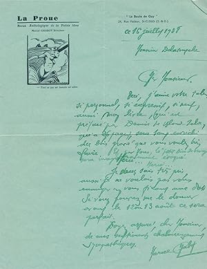Marcel CHABOTlettre autographe signée et poème à Germain DELATOUSCHE