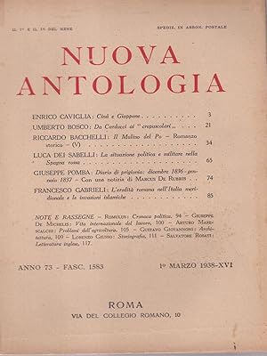 Bild des Verkufers fr Nuova antologia anno 73 1 marzo 1938 zum Verkauf von Librodifaccia