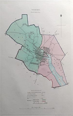 Antique Map TRURO, CORNWALL, UK, Street Plan, Dawson Original 1832