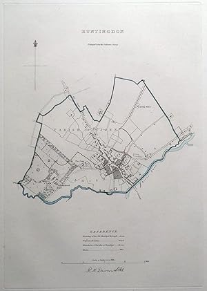 Antique Map HUNTINGDON, ENGLAND, UK, Street Plan, Dawson Original 1832