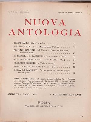 Bild des Verkufers fr Nuova antologia anno 73 1 novembre 1938 zum Verkauf von Librodifaccia