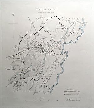 Antique Map WELSHPOOL, POWYS, WALES, Street Plan, Dawson original 1832