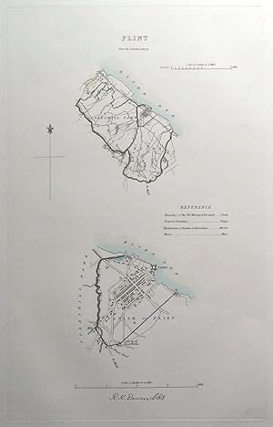 Antique Map FLINT, FLINTSHIRE, WALES, Street Plan, Dawson Original 1832