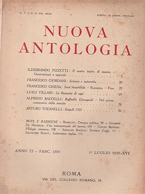 Bild des Verkufers fr Nuova antologia anno 73 1 luglio 1938 zum Verkauf von Librodifaccia