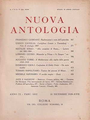 Bild des Verkufers fr Nuova antologia anno 73 16 dicembre 1938 zum Verkauf von Librodifaccia