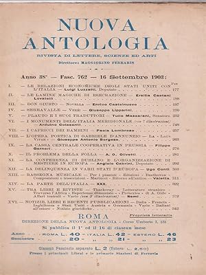 Seller image for Nuova antologia rivista di lettere scienze ed arti 16 settembre 1903 for sale by Librodifaccia