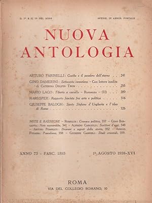 Bild des Verkufers fr Nuova antologia anno 73 1 agosto 1938 zum Verkauf von Librodifaccia