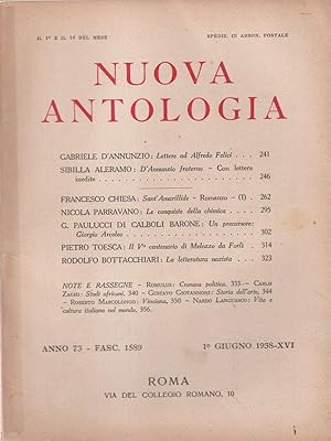 Bild des Verkufers fr Nuova antologia anno 73 1 giugno 1938 zum Verkauf von Librodifaccia