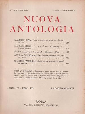 Bild des Verkufers fr Nuova antologia anno 73 16 agosto 1938 zum Verkauf von Librodifaccia