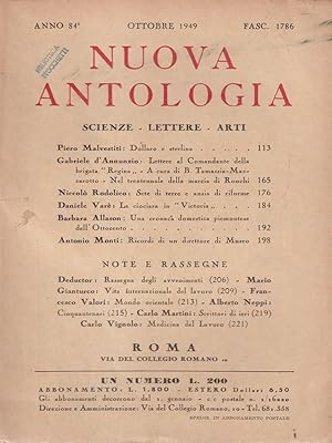 Seller image for Nuova antologia Scienze-lettere-arti Ottobre 1949 for sale by Librodifaccia