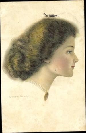 Künstler Ansichtskarte / Postkarte Portrait einer jungen Frau, Profilansicht