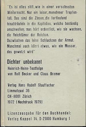Immagine del venditore per Dichter unbekannt. Heinrich-Heine-Textfolge venduto da Good Reading Secondhand Books