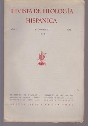 Bild des Verkufers fr REVISTA DE FILOLOGIA HISPANICA. AO I. ENERO-MARZO 1939. NUM. 1 zum Verkauf von LIBRERIA TORMOS