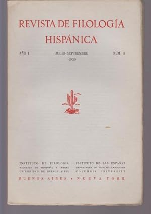 Bild des Verkufers fr REVISTA DE FILOLOGIA HISPANICA. AO I. JULIO-SEPTIEMBRE 1939. NUM. 3 zum Verkauf von LIBRERIA TORMOS