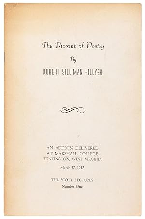 Bild des Verkufers fr The Pursuit of Poetry: An Address Delivered at Marshall College, Huntington, West Virginia. March 27, 1957 zum Verkauf von Between the Covers-Rare Books, Inc. ABAA