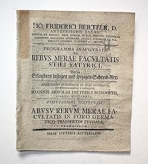 Programma Inaugurale de Rebus Merae Facultatis Stili Satyrici, Von der Erlaubten lustigen und spi...