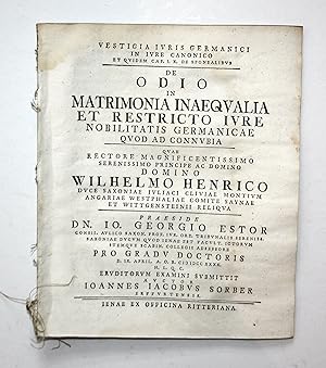 De Odio in Matrimonia Inaequalia et Restricto Iure Nobilitatis Germanicae Quod ad Connubia.